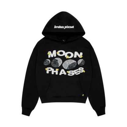 Broken Planet Hoodie 'Moon Phases' - Midnight Black — XXS — Front View