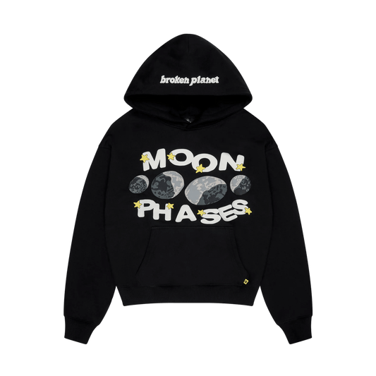Broken Planet Hoodie 'Moon Phases' - Midnight Black — XXS — Front View