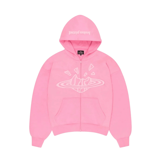 Broken Planet Zip Up Hoodie 'Candy Pink' — XXS — Front View