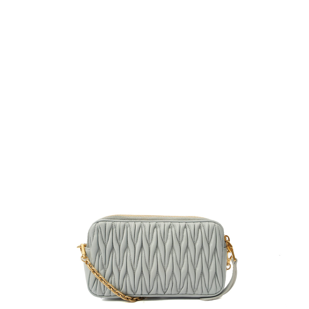 Miu Miu Cross Body Matelasse Crossbody in Blue, Leather — Back View