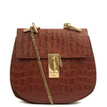 Chloe Cross Body Drew Small Shoulder Bag in Brown, Embossed Croco Calfskin — Front View