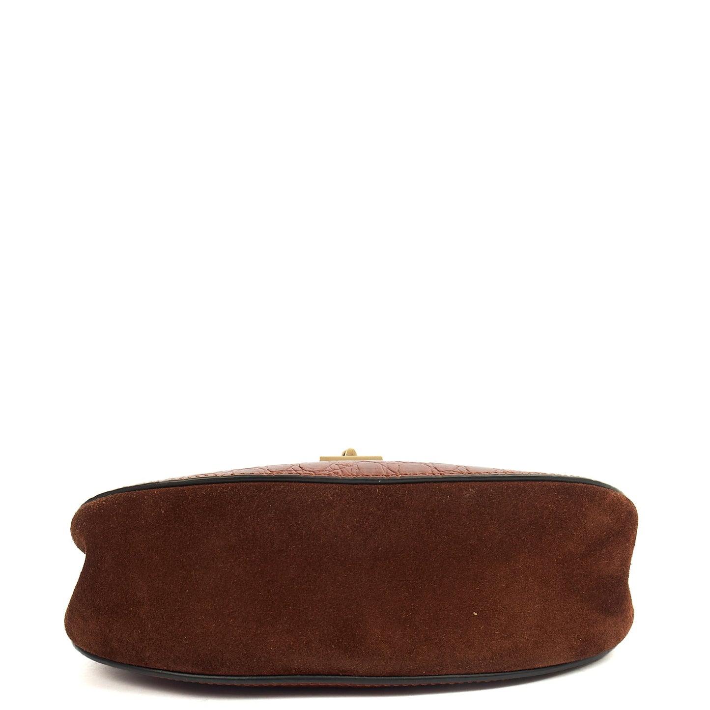 Chloe Cross Body Drew Small Shoulder Bag in Brown, Embossed Croco Calfskin — Top View