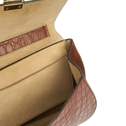 Chloe Cross Body Drew Small Shoulder Bag in Brown, Embossed Croco Calfskin — Detail View