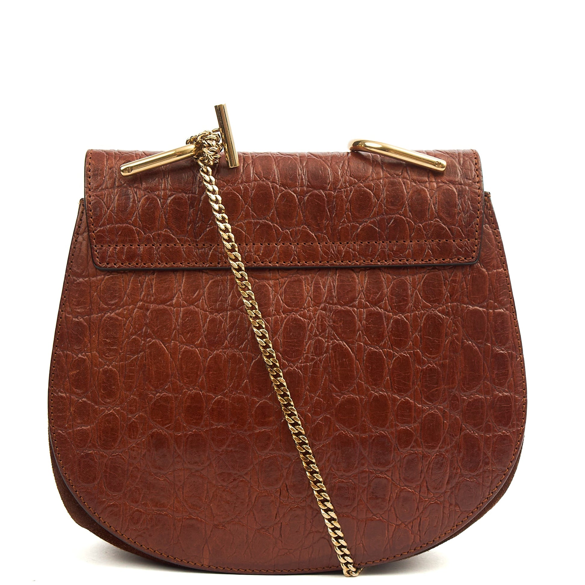 Chloe Cross Body Drew Small Shoulder Bag in Brown, Embossed Croco Calfskin — Alternate View 9