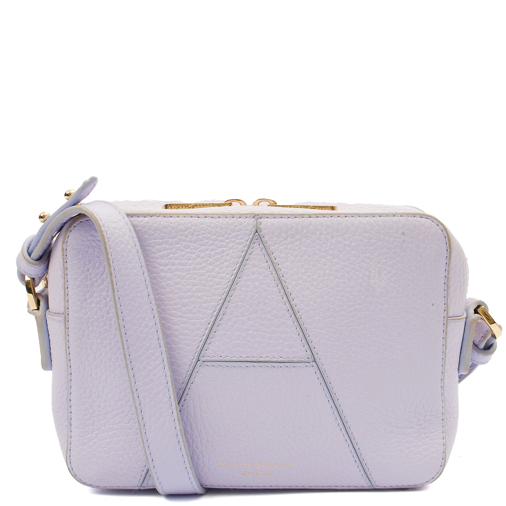 Aspinal of London Cross Body Camera Crossbody in Purple, Leather — Front View
