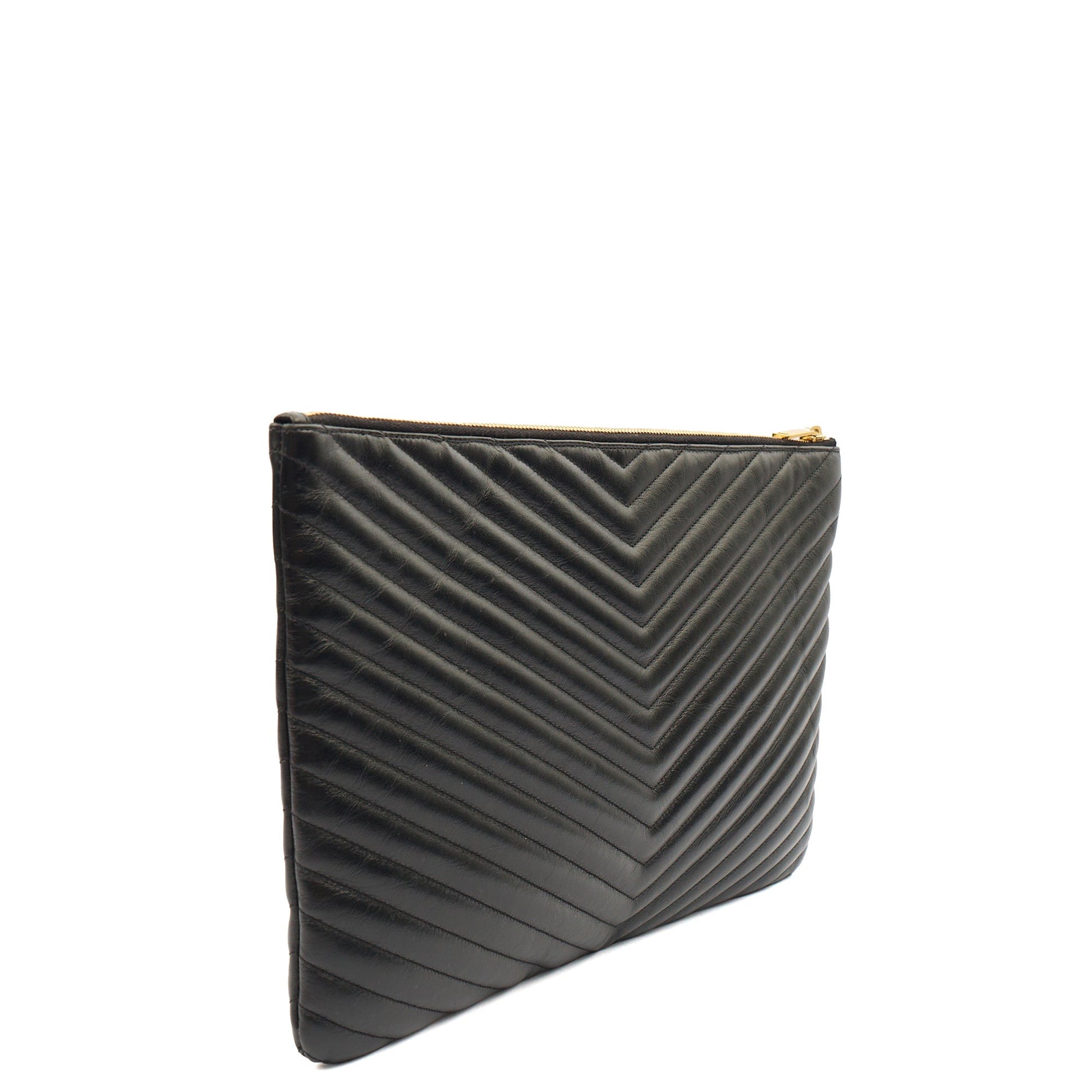 Saint Laurent Clutch Cassandra Clutch in Black, Leather — Side View