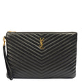 Saint Laurent Clutch Cassandra Clutch in Black, Leather — Front View