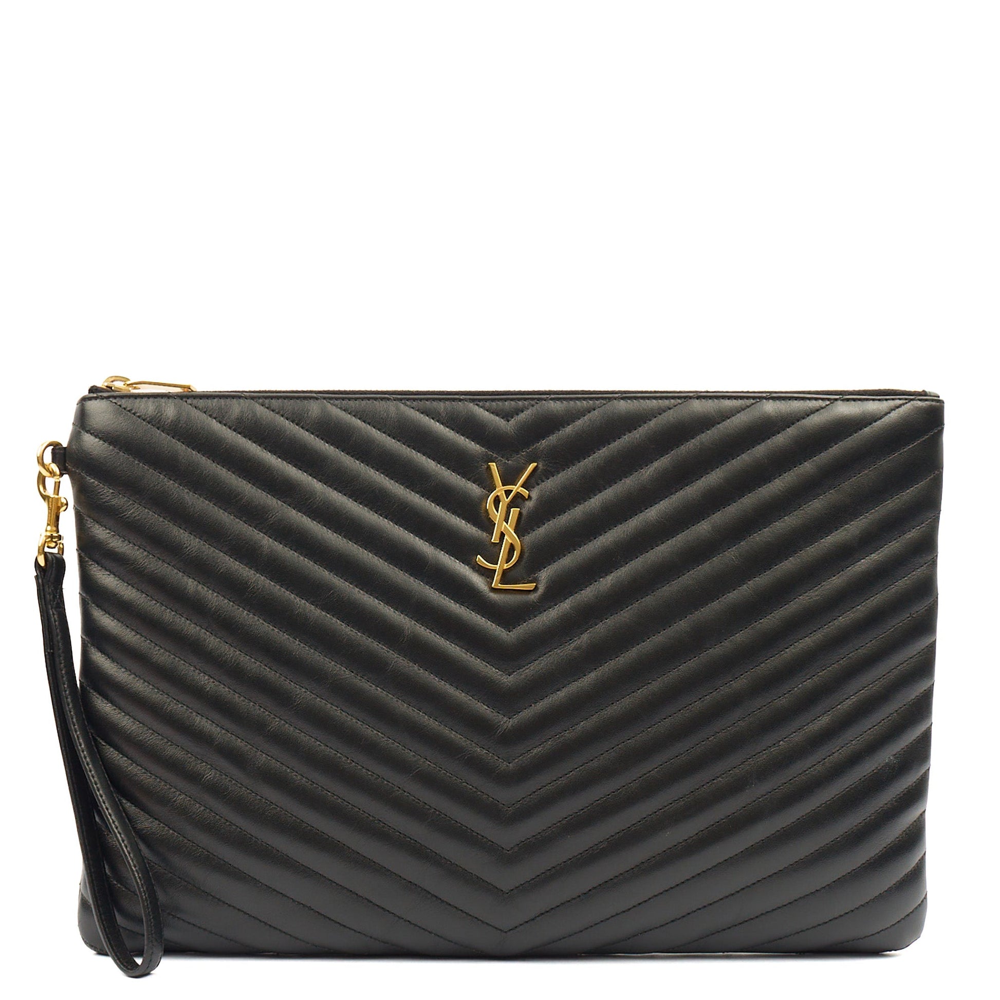 Saint Laurent Clutch Cassandra Clutch in Black, Leather — Front View