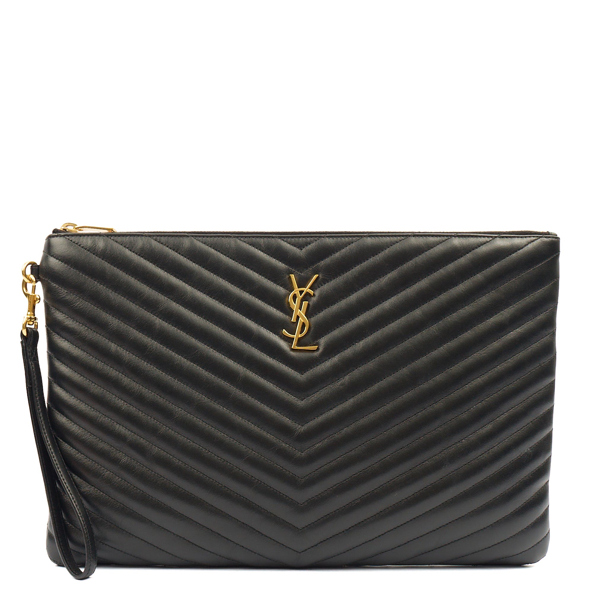 Saint Laurent Clutch Cassandra Clutch in Black, Leather — Front View