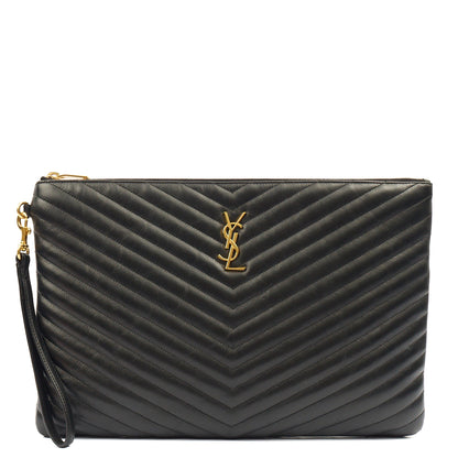 Saint Laurent Clutch Cassandra Clutch in Black, Leather — Front View