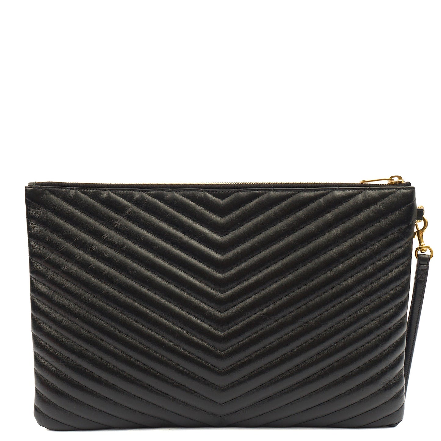 Saint Laurent Clutch Cassandra Clutch in Black, Leather — Back View