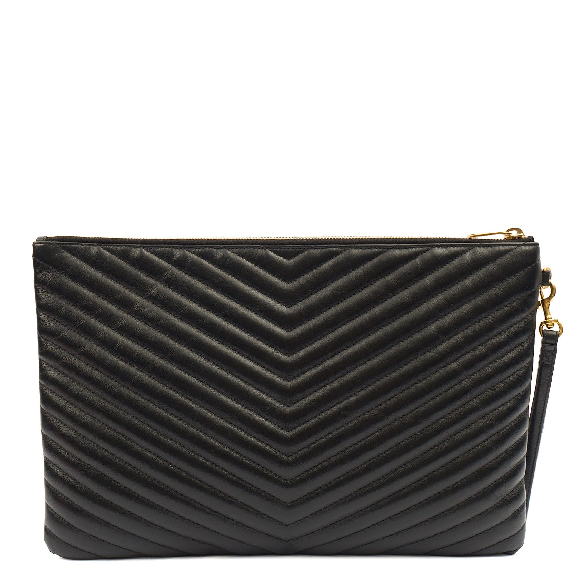 Saint Laurent Clutch Cassandra Clutch in Black, Leather — Back View