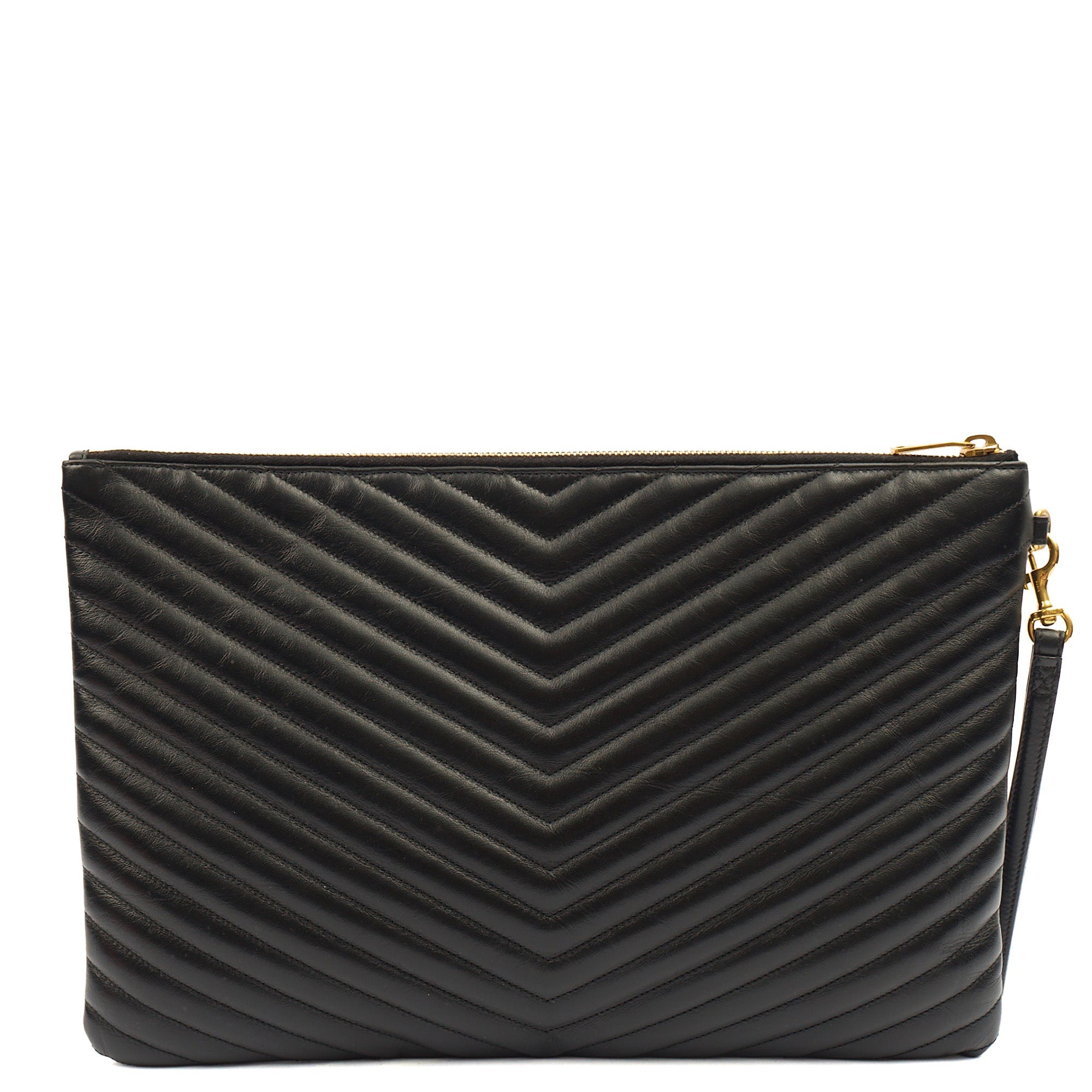 Saint Laurent Clutch Cassandra Clutch in Black, Leather — Back View