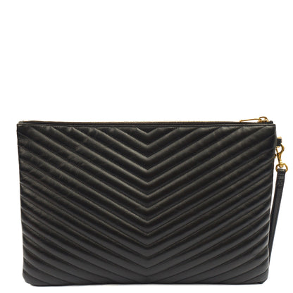 Saint Laurent Clutch Cassandra Clutch in Black, Leather — Back View