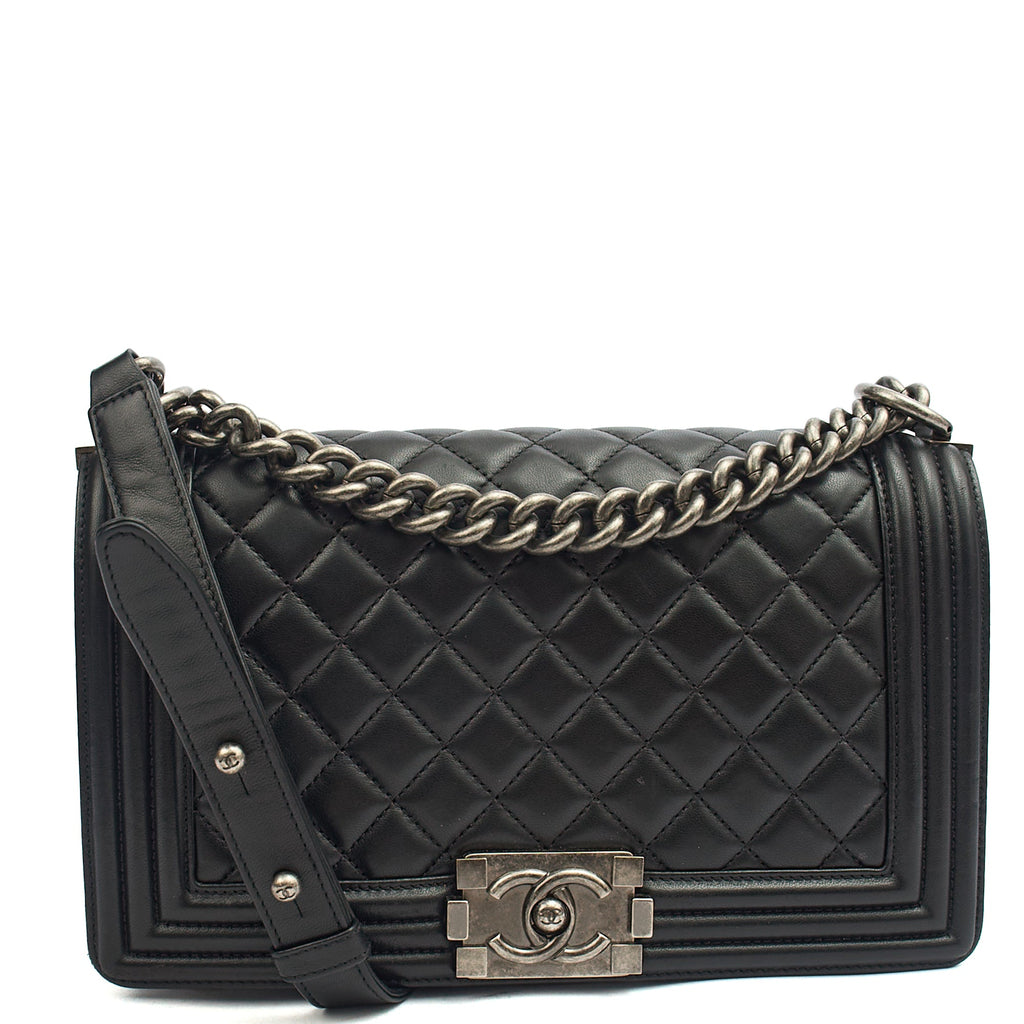 Chanel Shoulder Bag Boy - Medium in Black, Lambskin Leather — Front View