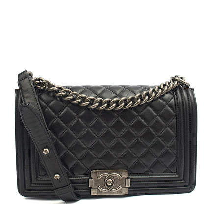Chanel Shoulder Bag Boy - Medium in Black, Lambskin Leather — Front View
