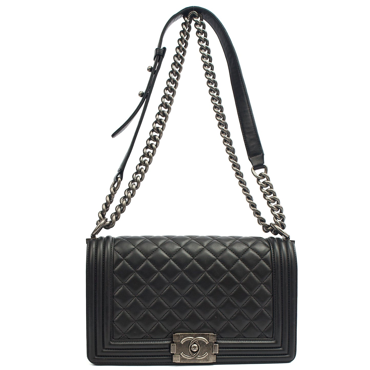 Chanel Shoulder Bag Boy - Medium in Black, Lambskin Leather — Detail View
