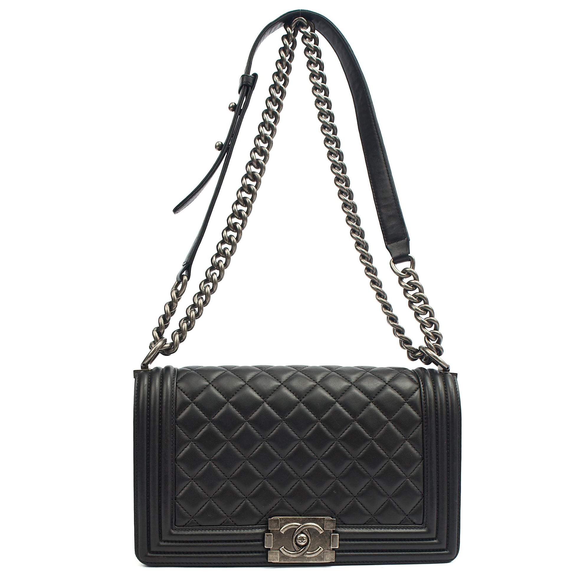 Chanel Shoulder Bag Boy - Medium in Black, Lambskin Leather — Detail View