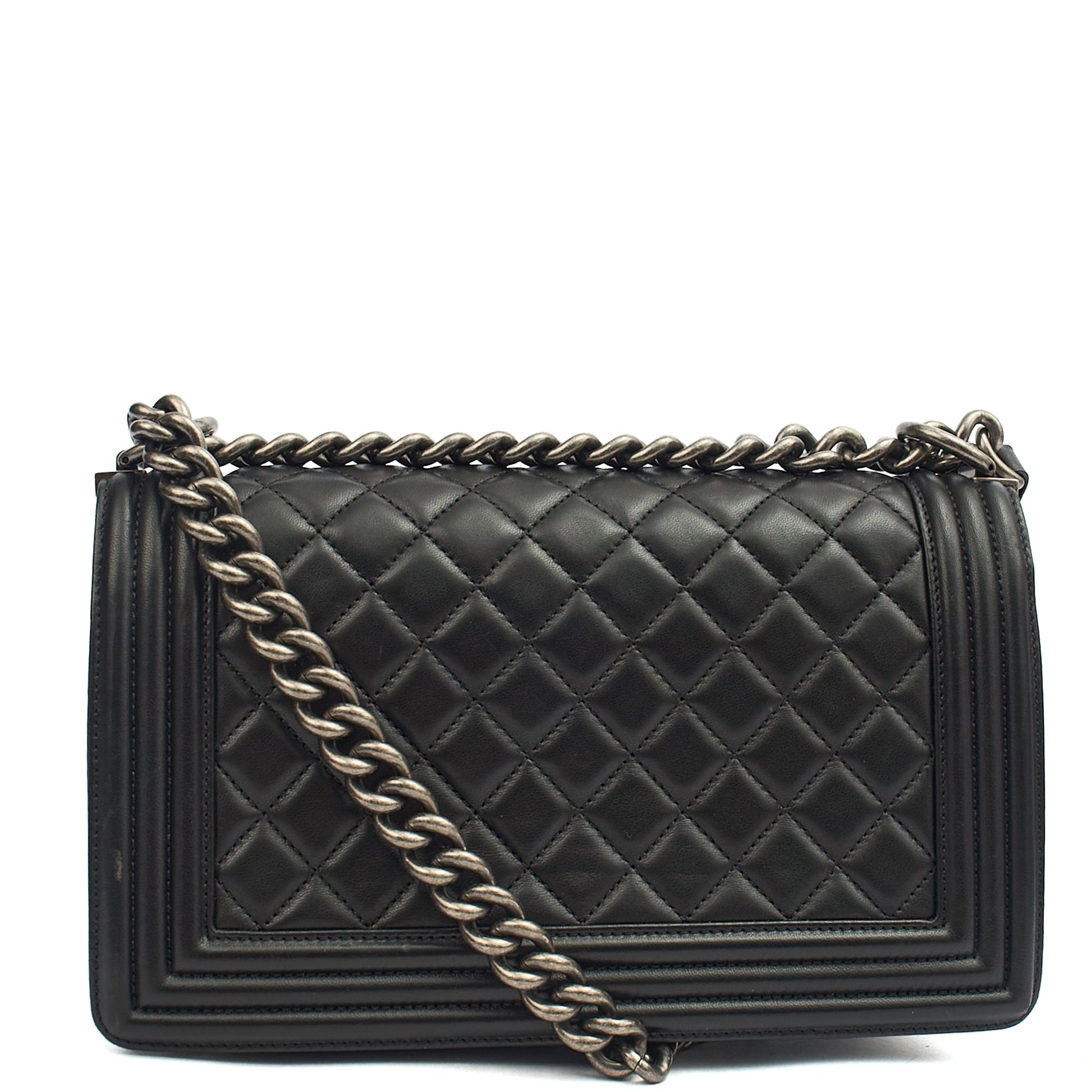 Chanel Shoulder Bag Boy - Medium in Black, Lambskin Leather — Back View