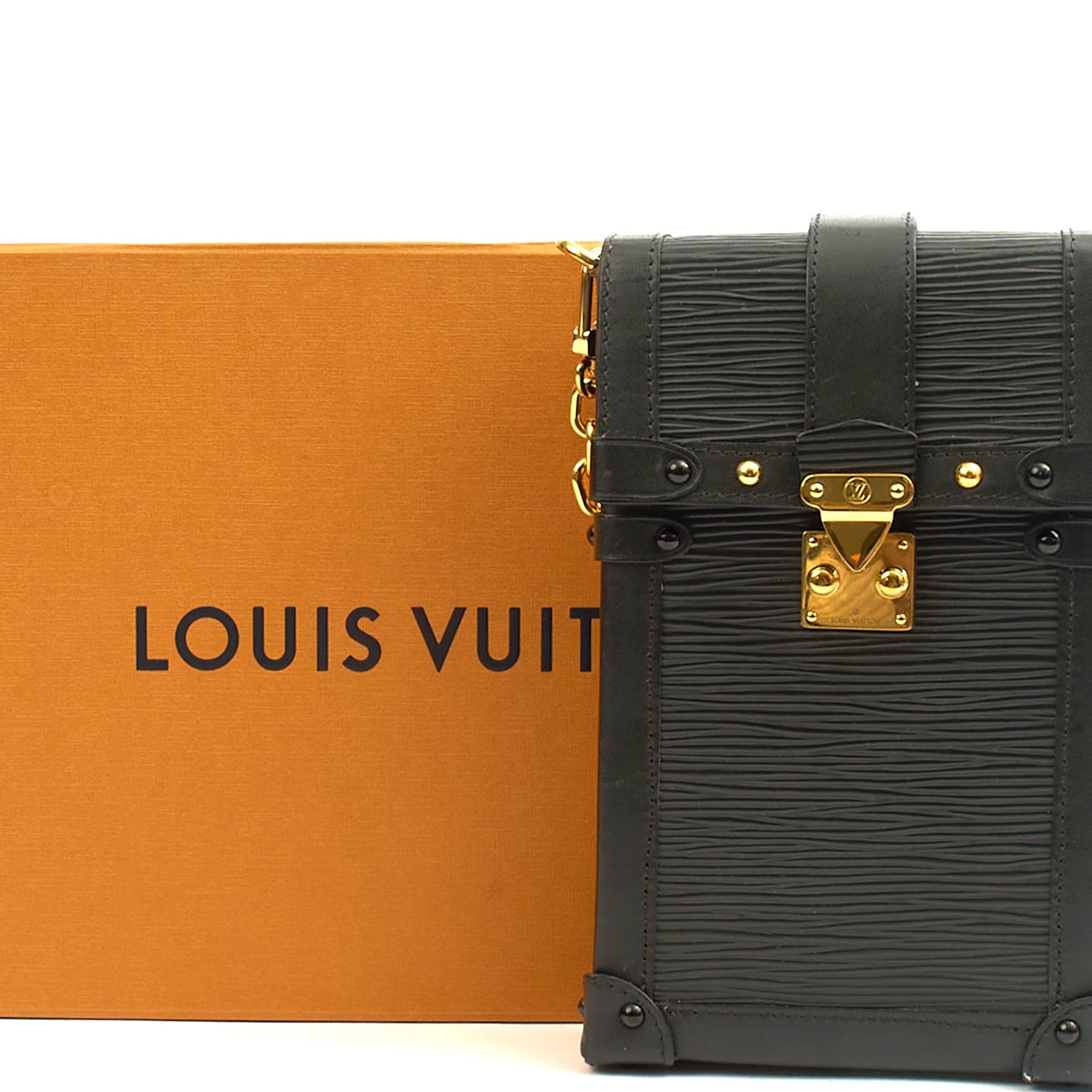 Louis Vuitton Cross Body Pochette Trunk Verticale  in Black, Epi Leather — Lifestyle View