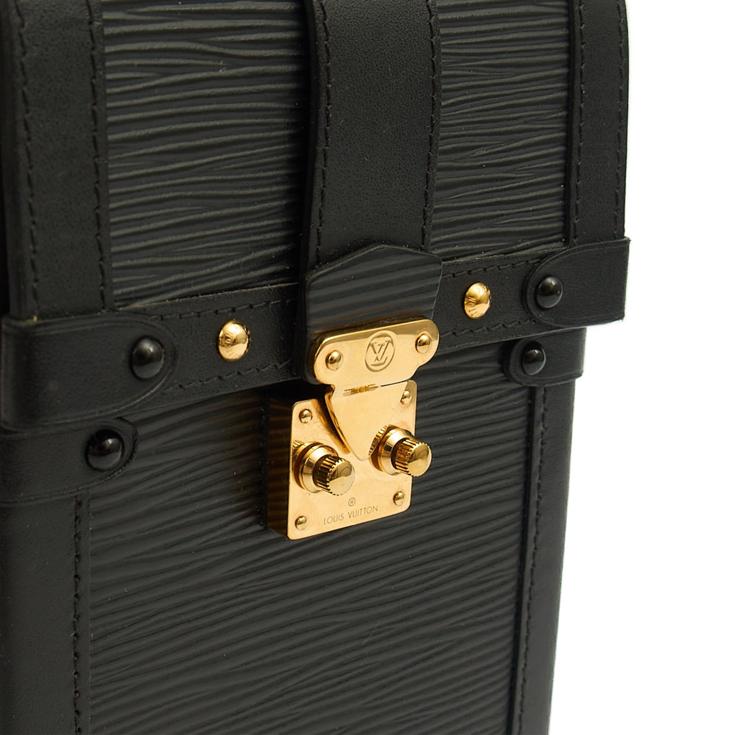 Louis Vuitton Cross Body Pochette Trunk Verticale  in Black, Epi Leather — Detail View