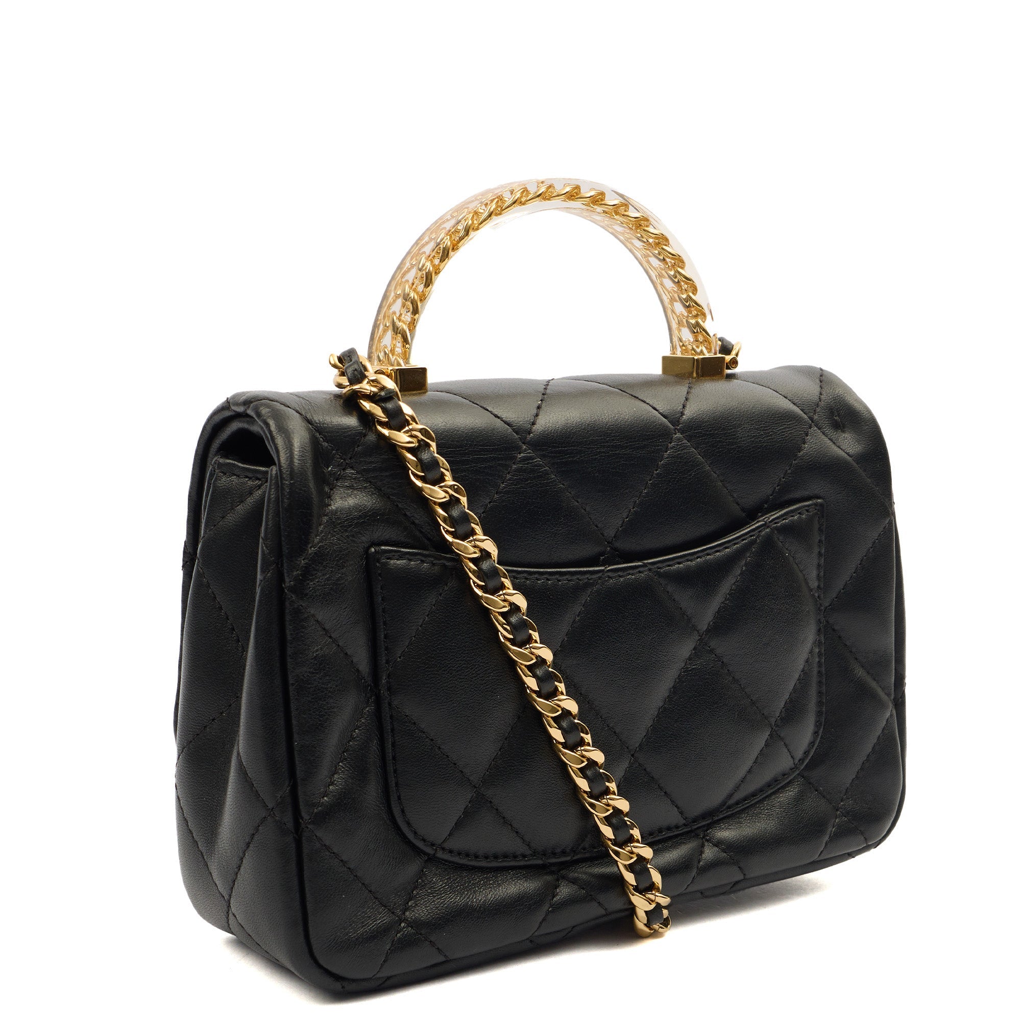 Chanel Top Handle Flap Bag with Top Handle - Small in Black, Lambskin Leather — Top View