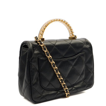 Chanel Top Handle Flap Bag with Top Handle - Small in Black, Lambskin Leather — Top View