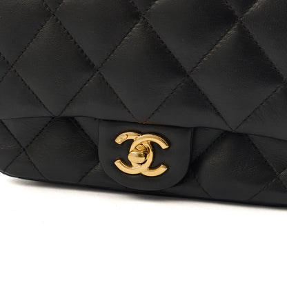 Chanel Top Handle Flap Bag with Top Handle - Small in Black, Lambskin Leather — Back View