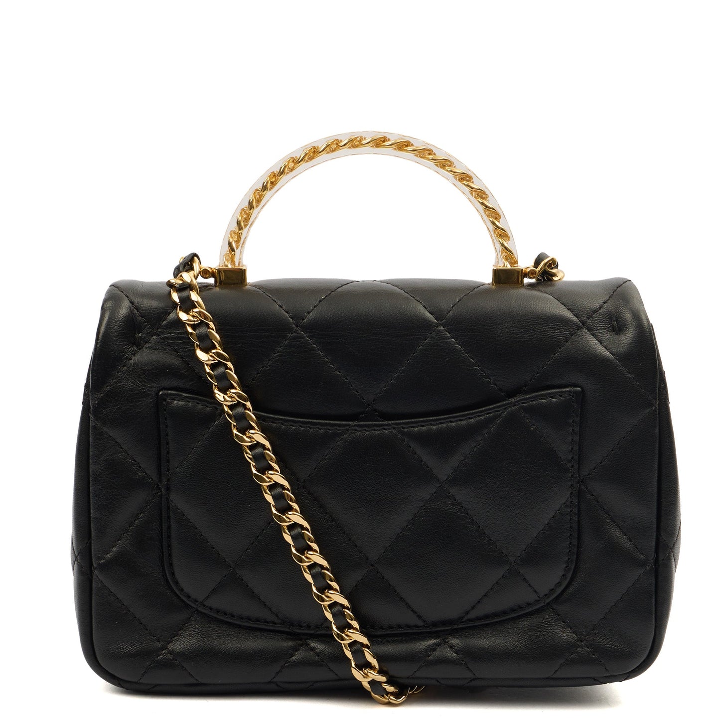 Chanel Top Handle Flap Bag with Top Handle - Small in Black, Lambskin Leather — Detail View