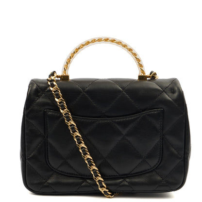 Chanel Top Handle Flap Bag with Top Handle - Small in Black, Lambskin Leather — Detail View