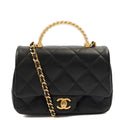 Chanel Top Handle Flap Bag with Top Handle - Small in Black, Lambskin Leather — Front View
