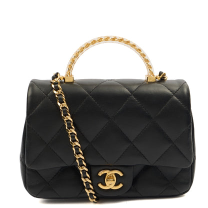 Chanel Top Handle Flap Bag with Top Handle - Small in Black, Lambskin Leather — Front View