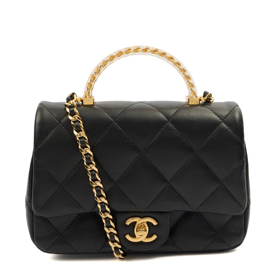 Chanel Top Handle Flap Bag with Top Handle - Small in Black, Lambskin Leather — Front View