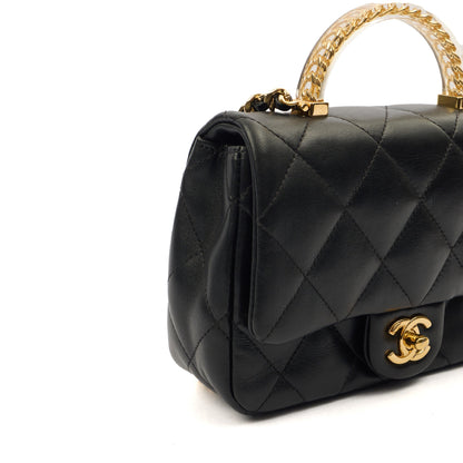 Chanel Top Handle Flap Bag with Top Handle - Small in Black, Lambskin Leather — Alternate View 9
