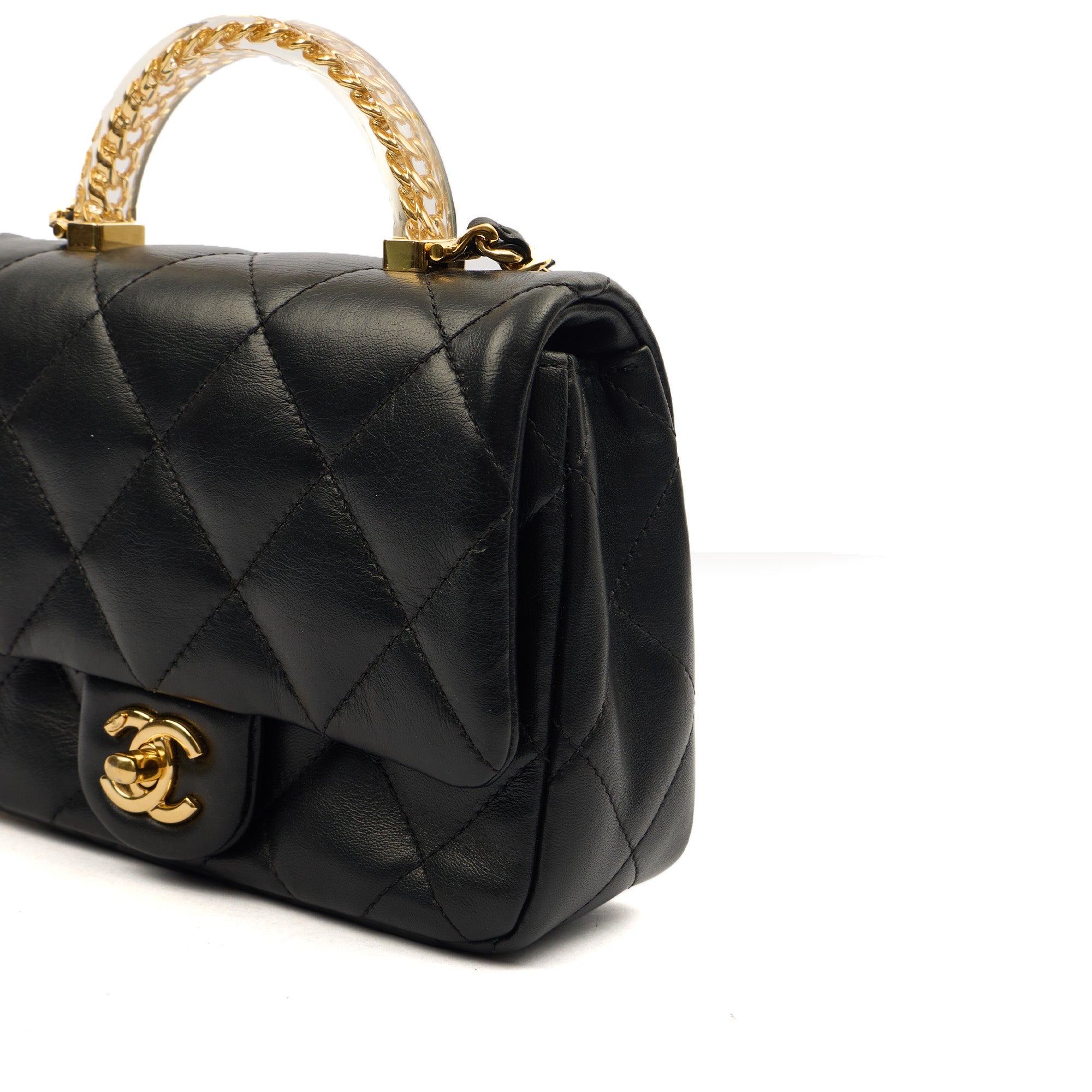 Chanel Top Handle Flap Bag with Top Handle - Small in Black, Lambskin Leather — Alternate View 8