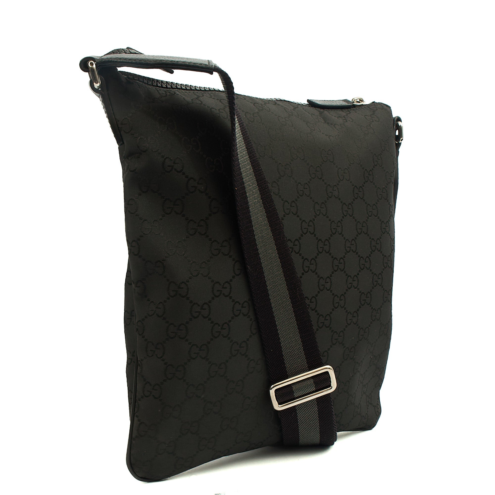 Gucci Cross Body Messenger in Black, GG Canvas — Side View