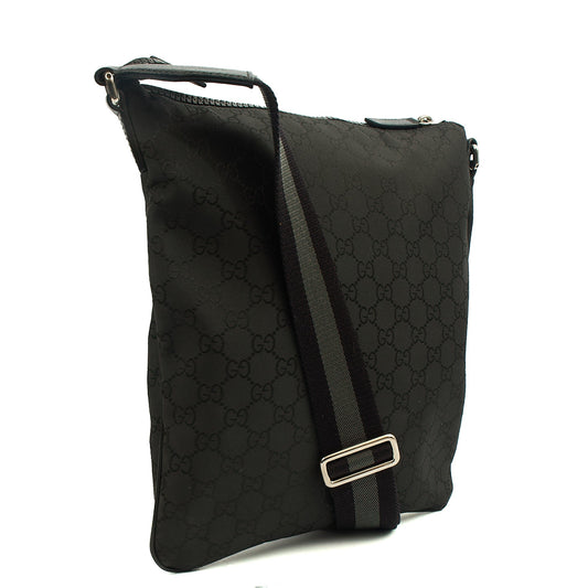Gucci Cross Body Messenger in Black, GG Canvas — Side View