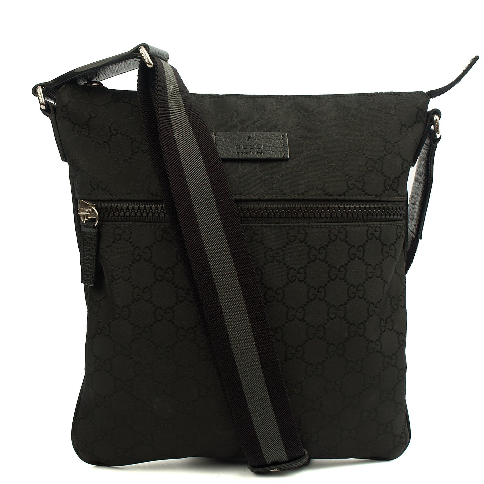 Gucci Cross Body Messenger in Black, GG Canvas — Front View