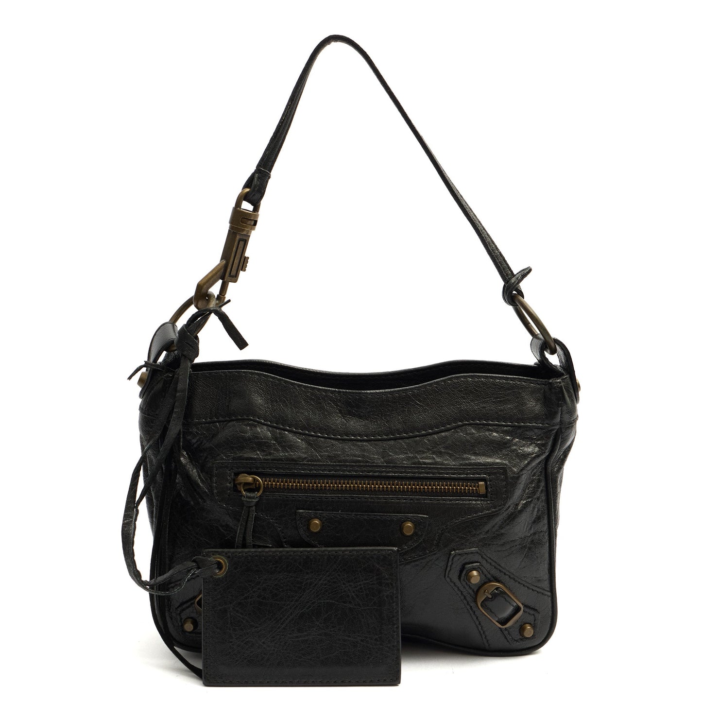 Balenciaga Shoulder Bag Motocross Crossbody in Black, Leather — Front View
