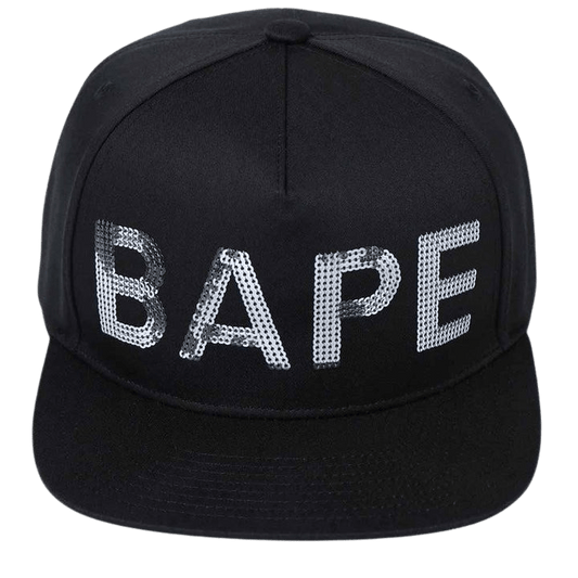 Bape Sequin Snap Back Cap Black — Front View