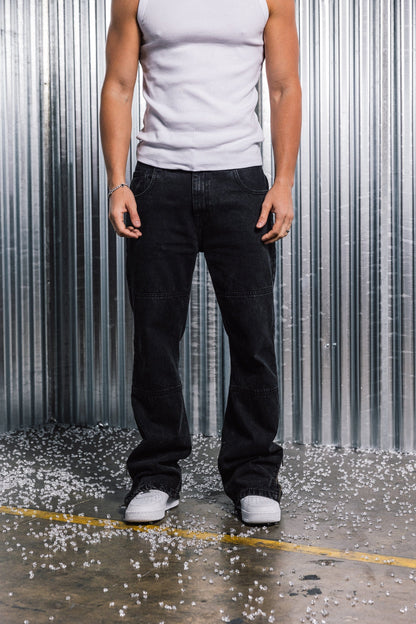 Benir Clothing Zip Flare Denim - Blackout — 28 — Side View