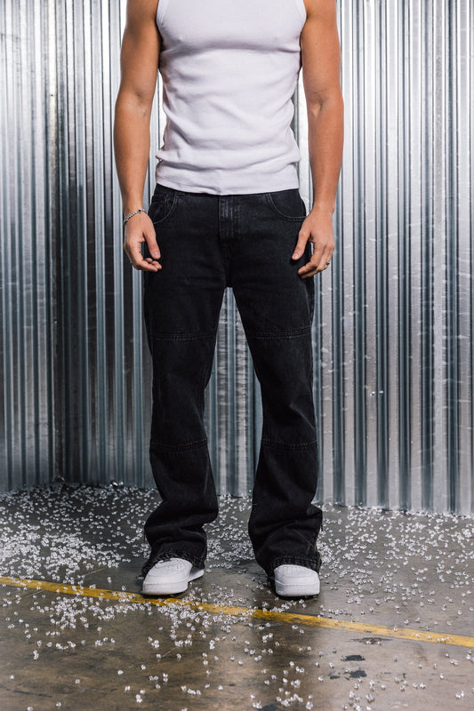 Benir Clothing Zip Flare Denim - Blackout — 28 — Side View