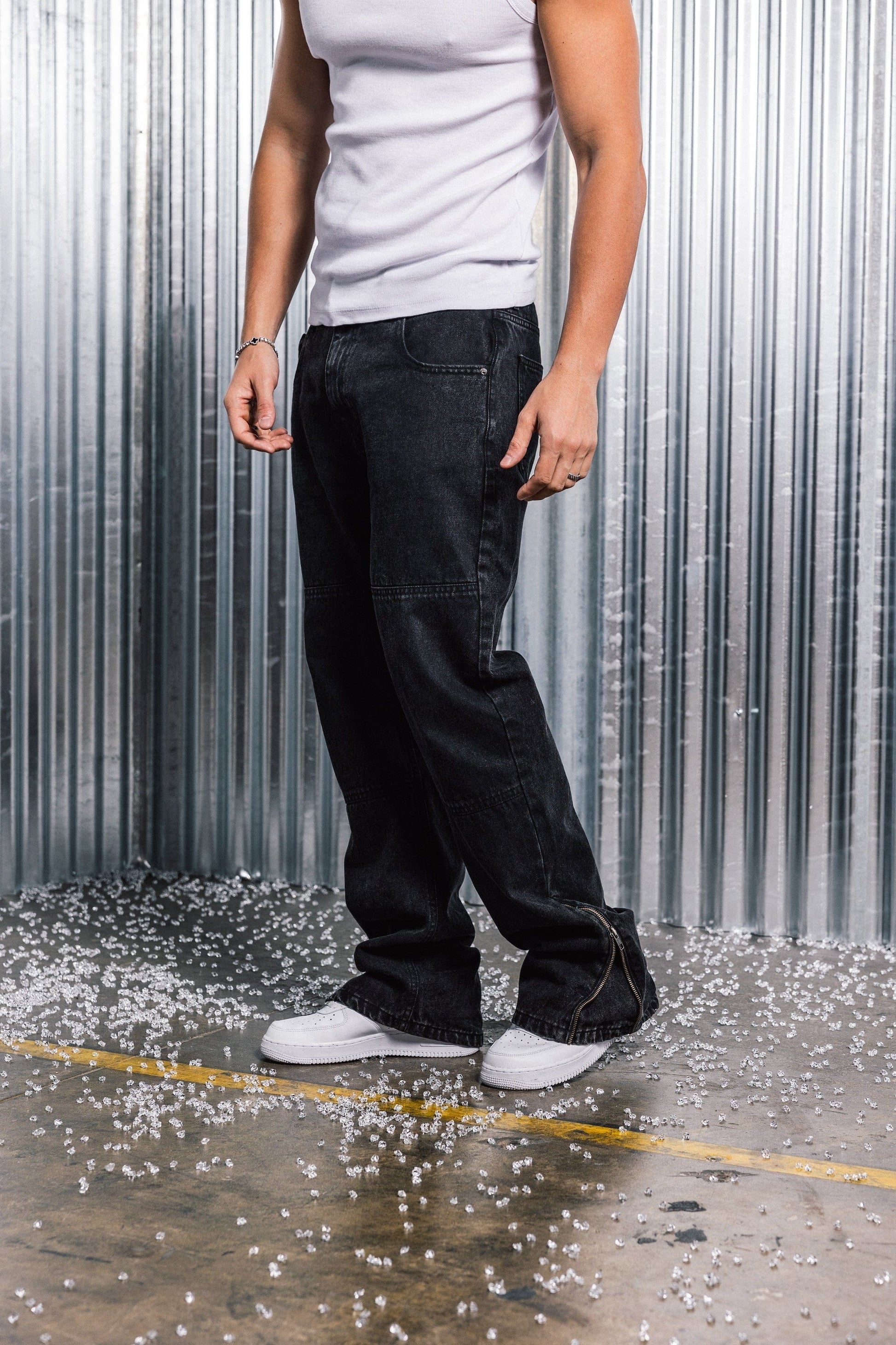 Benir Clothing Zip Flare Denim - Blackout — 28 — Back View