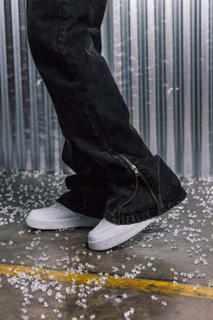 Benir Clothing Zip Flare Denim - Blackout — 28 — Detail View