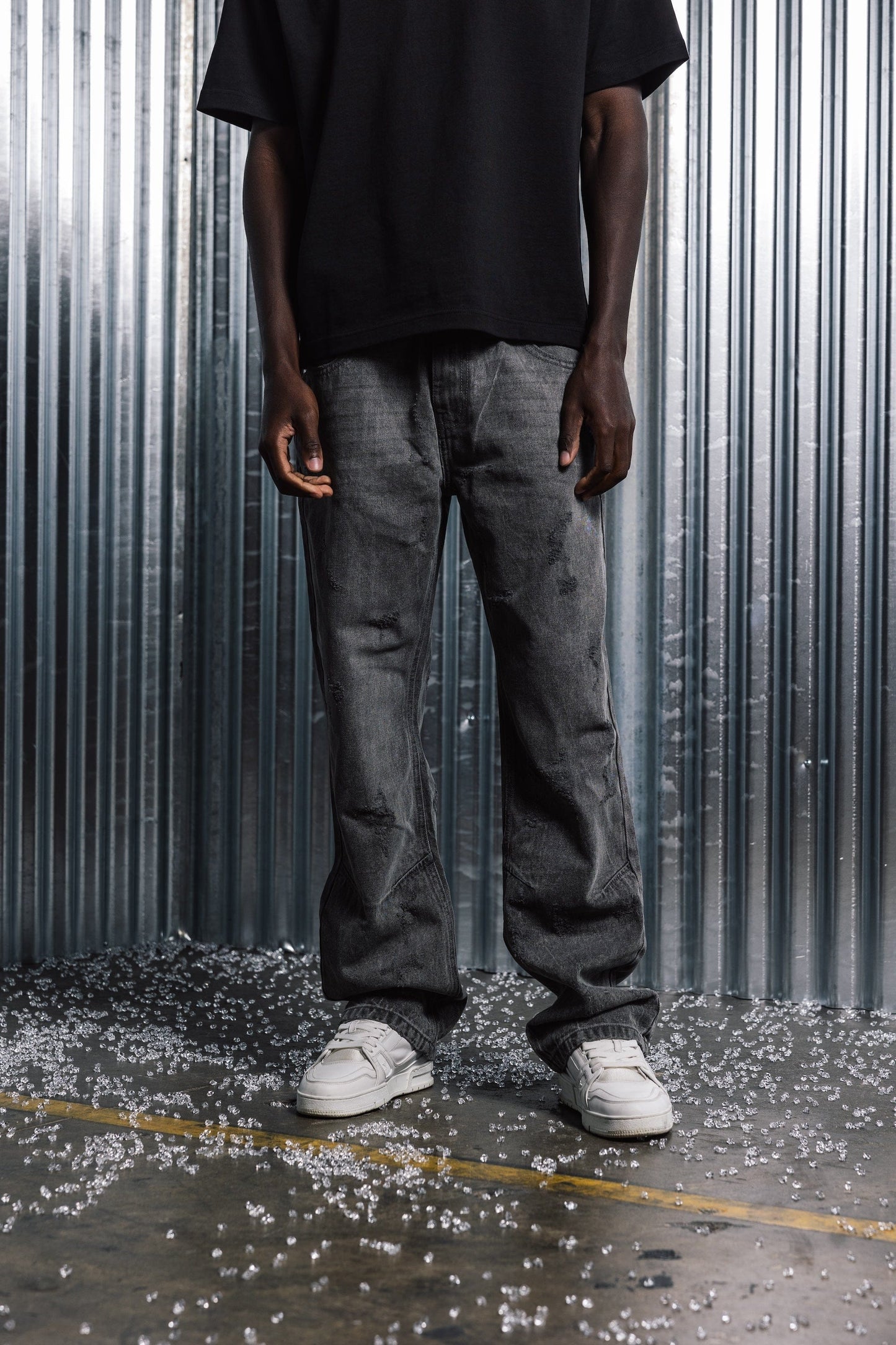 Benir Clothing Distressed Denim - Stone Grey — 28 — Back View