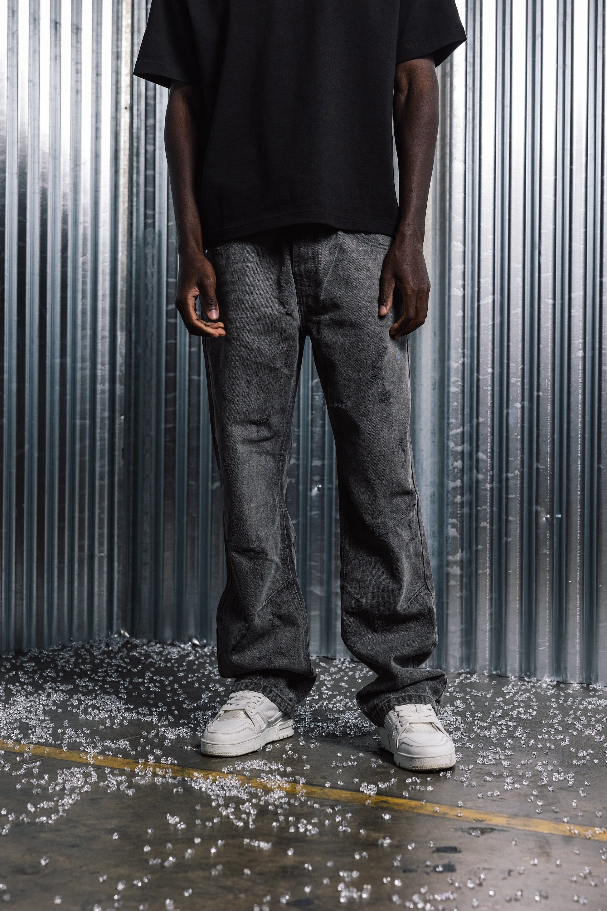 Benir Clothing Distressed Denim - Stone Grey — 28 — Back View