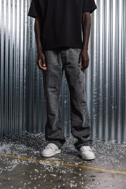 Benir Clothing Distressed Denim - Stone Grey — 28 — Back View