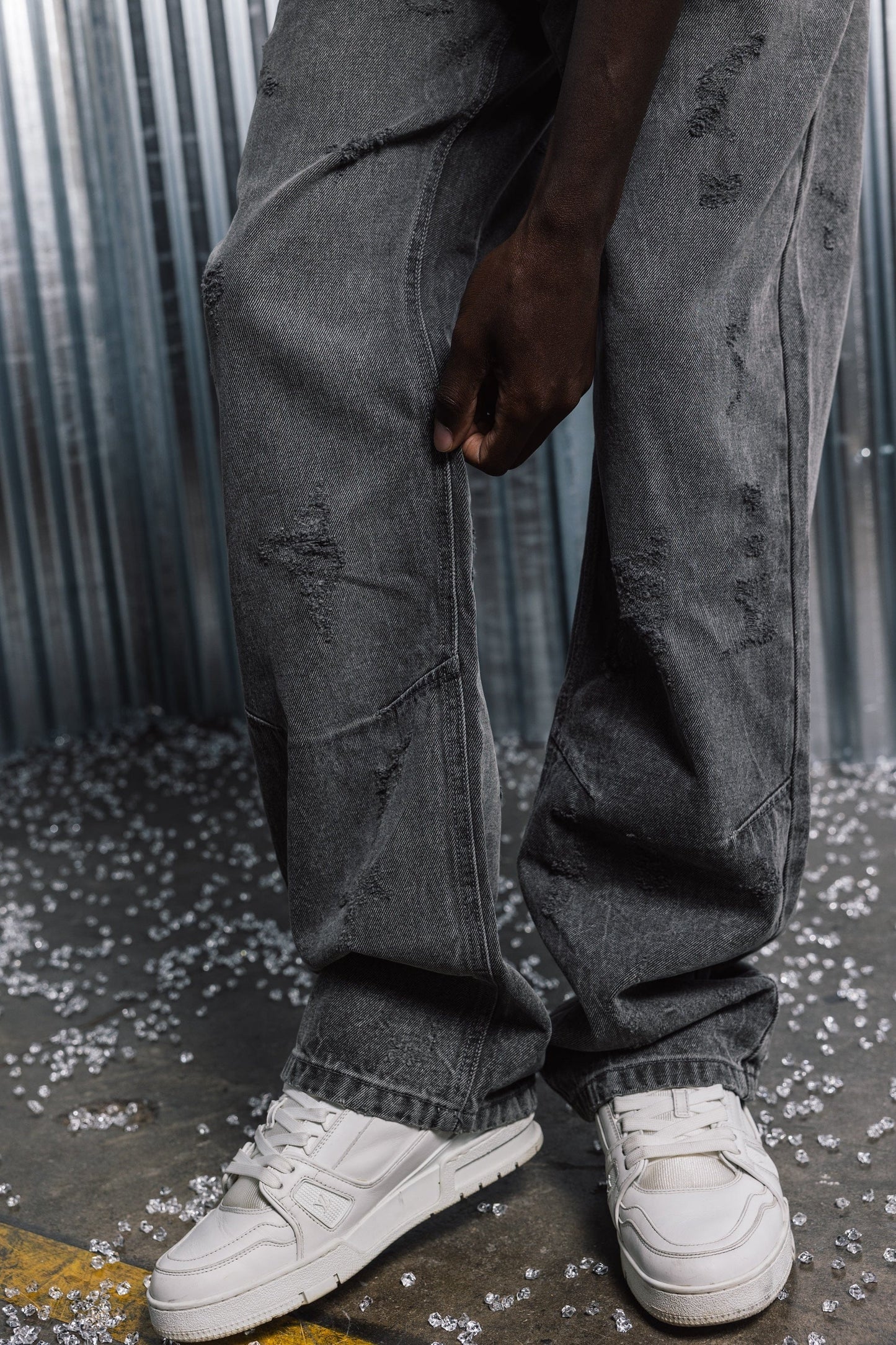 Benir Clothing Distressed Denim - Stone Grey — 28 — Top View
