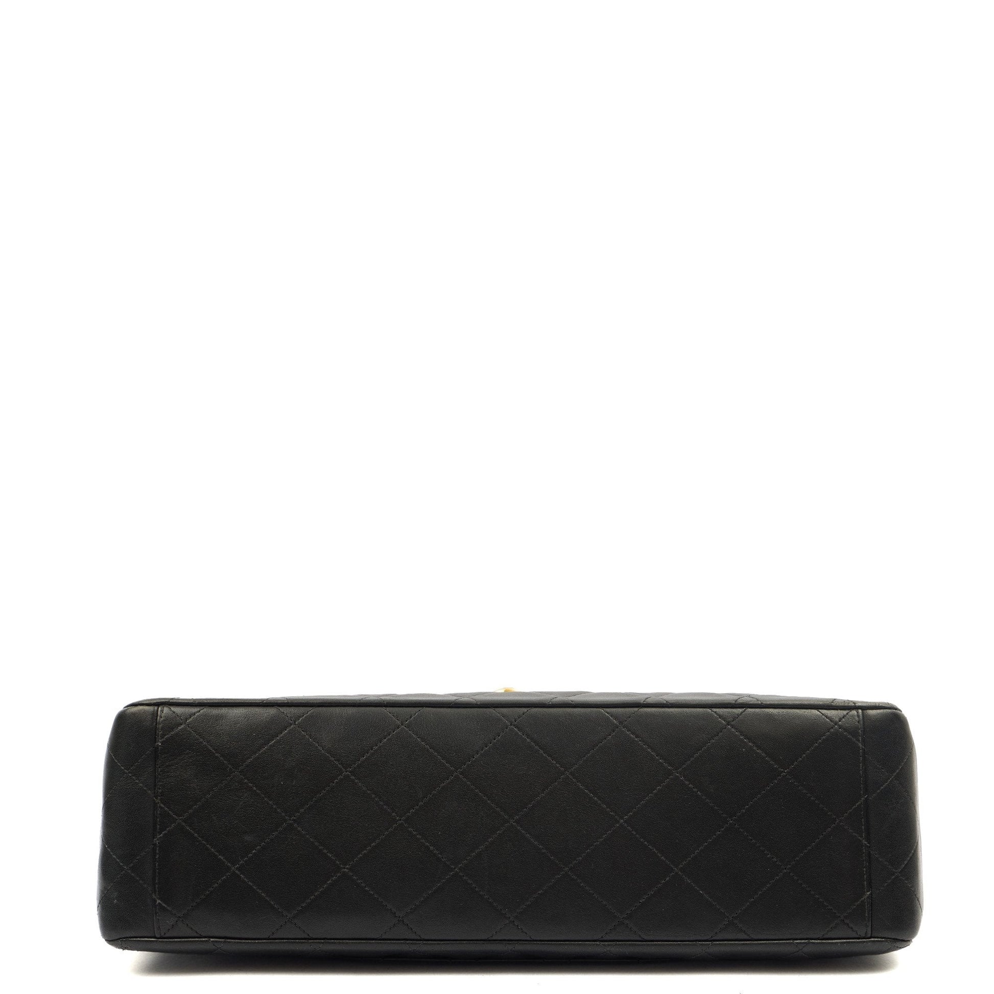 Chanel Shoulder Bag Maxi Jumbo XL in Black, Lambskin Leather — Top View
