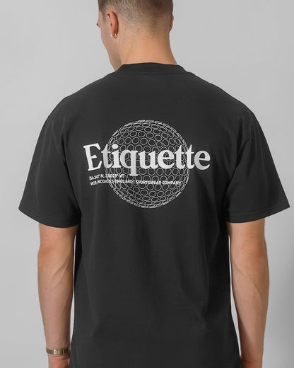 Etiquette Sphere Tee 'Black' — Faded Black — Size S — Back View